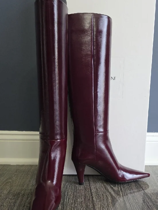 Saint Laurent Burgundy Leather Over-the-Knee Pointed-Toe Boots - Picture 2 of 14